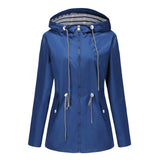 Long-sleeved Waterproof Mid-length Trench Hooded Striped