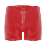 Fongt Men's PU Bright Leather Shorts, Bright Mirror Flat Leather Pants No Odor Size Accurate-Outfit