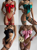 Large Satin Knot Bow Lingerie Set-Outfit