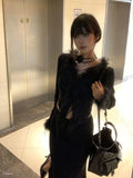 Fluffy V-neck Cardigans Mujer Spring Autumn Slim Fit Knitted Tops Women Y2k E-Girl Long Sleeve Bottoming Sweaters-Outfit