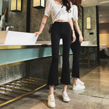 Fongt Fork Micro Bell Pants Female Irregular Edge Nine Pants Autumn New High Waist Show Thin Eight Pants Elastic Pants-Outfit