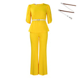 Fongt Women's 2025 New Fashion Temperament Elegant Solid-Colored Top Leg Pants Two-Set Set