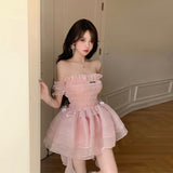 Sweet Pink Fairy Dress Women Japanese Off Shoulder Sexy Kawaii Lolita Dress Female Casual Korean Style Party Mini Dresses-Outfit