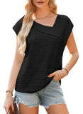 Fongt Women's Summer Slanted Fashion Leisure Short Sleeve Fashion Shirt T-Shirt