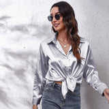 Fongt Shirt Women's Denswear Simulation Silk Long-Sleeved Shirt New Women's Clothing