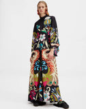 Fongt Women's New Summer Printing Seven-Sleeve Collar Dress