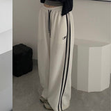 Piping Details Embroidery Logo Baggy Sweatpants-Outfit