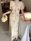 Fongt Xixi 13 Lines 2025 Summer New Elegant Temperament Printing Pure Desire High-Waist Short-Sleeved Dress 88369