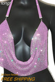 Shiny Rhinestone Crop Top For Women Sleeveless Backless Deep V Neck Tank Top See Through Adjustable Camisole Club