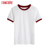 Women 2021 Fashion Patchwork White Strethy T Shirt Vintage O Neck Short Sleeve Female Top Tee Mujer