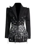 Fongt Temperament Elegant Wind Autumn 2025 New Splicing Nail Drill Design High-Rise Thin Suit Dress Woman