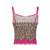 Leopard Print Strap Top Contrast Chic Lace Patchwork Cropped Tops Women Casual Street Style Tees Summer Grunge y2k Camis-Outfit