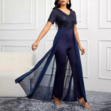 Fongt Solid-Color V-Neck Fashion Sleeves Sleeves Elegant Body-Pair Party