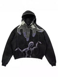 Vintage Gothic Skeleton Hoodie Autumn And Winter Hip Hop Long-Sleeved Coat Loose Hooded Sweatshirt-Outfit