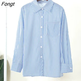 Striped Shirts For Women Long Sleeve Casual Oversized Shirt Elegant Button Up Cotton Blouse Office Outfits Women