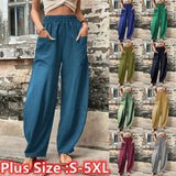 Plus Size 4XL 5XL Women's Solid Baggy Pants Big Pocket Elastic Waist Casual Haren Pants Lantern Trousers Oversize