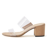 PVC Cork Serpentine Suede Lacquered Leather PU Thick Heel Slipper Large Size Exposed Toe Style-Outfit