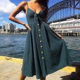 New Sexy Fashion Sling Button Back Bow Dress-Outfit