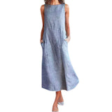 Striped Round Collar Sleeveless Large Slim Dress-Outfit