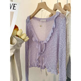 Fongt Ice Silk Knitted Cardigan Long Sleeve 2024 Summer Black Outer Short Air Conditioning Shirt Sunscreen Shawl
