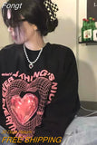 Gothic Streetwear Oversized Graphic T Shirts Women Harajuku Punk Heart Letter Print Tees Long Sleeve Loose Tops Hip