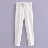 2024 New Pleated Multi-Color Harlan Pants Leisure Solid-Color Women's Pants Belt-Outfit