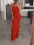 Fongt Fashion Sexy Temperament Women's Pure Color Sleeveless Breasts To Take The Folding Lotus Leaf Side Dress