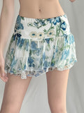 Fongt Babes Wind Screen Printing Irregular Lace Low-Rise Mini Skirt Holiday Thin Thin Short Skirt