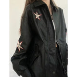 Vintage Embroidered Star Pu Leather Jacket-Outfit