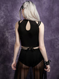 Dark Mall Gothic Bandage Cut Out Tank Tops Grunge Fishnet Patchwork Buckle Sexy Crop Tops Sleeveless Bodycon Black