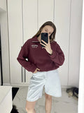 Fongt Women's Casual Half-Zip Embroidery Loose Long-Sleeved Eds