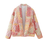 Fongt Women's Explosion French Vintage Printed Cotton Coat
