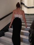 Fur Trim Black Slit Tube Midi Dress-Outfit