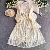 Fongt French Wind And Breeze Floral Dress Women's Autumn Mesh Embroidered Lantern Cuff Strap Design Chic Super Fairy Dress