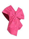 Fongt 2024 New Fashion Temperament Pure Color Asymmetric Collar Bow Decorative Splicing Design Sense Women's Top-Outfit