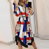 Fongt Women's New Long Dress Print Plaid Lapel With Long Sleeve Winter Dress