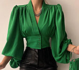 Keyhole Halter Long-sleeved Blouse Elegant High Collar Ruffled Solid Shirt Streetwear Ladies Casual Top 2022 New