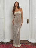 Sequin Strapless Sheer Maxi Dress-Outfit
