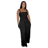 Fongt New Women's Solid Color Casual Strap Strapless Wide-Leg Jumpsuit-Outfit