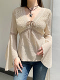 Fongt Cloth Forgets The Ancient Wild Folk Style V Tie With Horn Long-Sleeved Top Knitted Shirt
