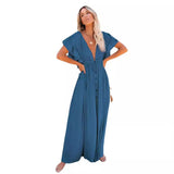 Summer Sun Protective Double-breasted Drawstring Dress