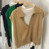 2022 New Pullovers Striped Sleeveless Knitted POLO Collar Wild Spring Autumn Women Sweaters Short Vests