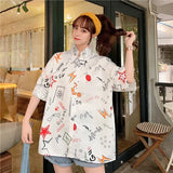Shirt blusas Female ulzzang short sleeve women blouse 2021 summer oversized gothic printing blouses Korean womens