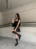 Black Pleated Strap Mini Dress-Outfit