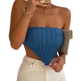 Fongt Strapless Knit Sling Irregular Sleeveless Shoulder Tight Thin Knit Top Sweater-Outfit