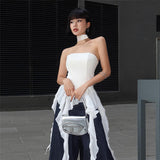 Fongt Summer Fashion Women's New One-Word Shoulder Repair Twilight Smear Chest Pure Color Bhise Small Vest