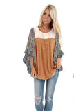 Fongt Women's Wear Bat Sleeve Print Color Swafge Round Collar Blouse T-Shirt