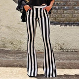 Black Vertical Striped High Waist Pocket Wide Leg Bell