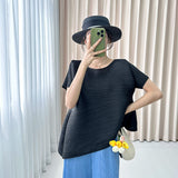 Fongt Folded Round Collar Folding Top In The Long Loose Thin Irregular Spring Blouse Summer Design T-Shirt
