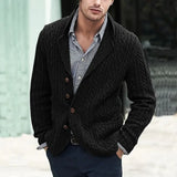 Fongt And Winter New Men's Long Sleeve Knit Cardigan Single Breasted Pocket Stranded Flower Suit Collar Casual Men's